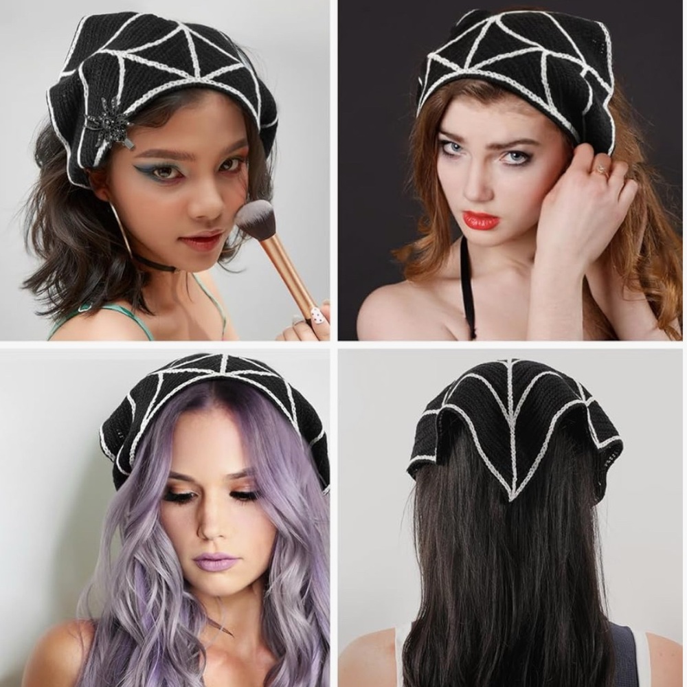 NWT ⚜️🖤⚜️ Piper K crochet spider web Head Scarf bandana in black and white